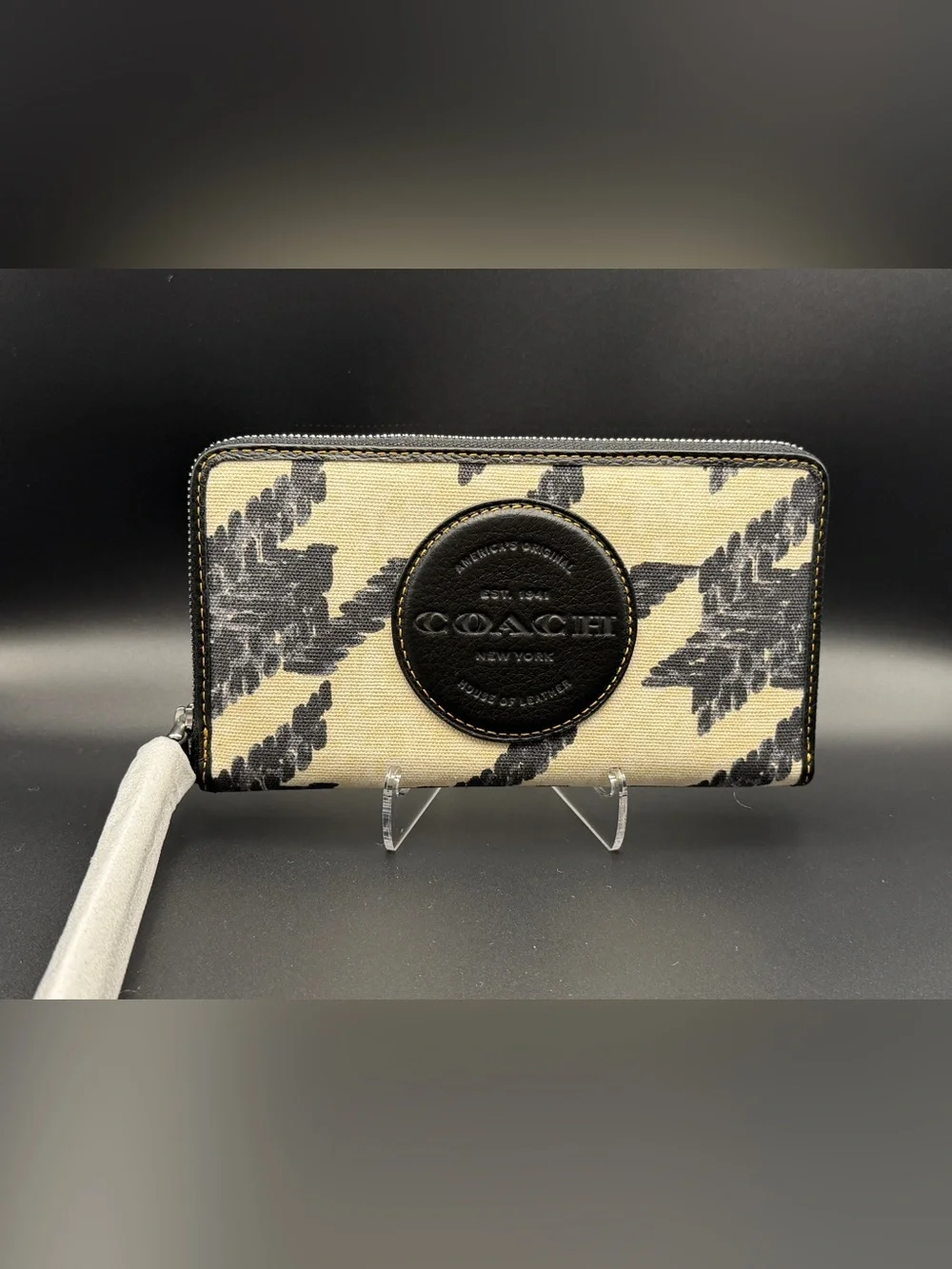 Coach Dempsey Large Wallet with Houndstooth Print and Patch